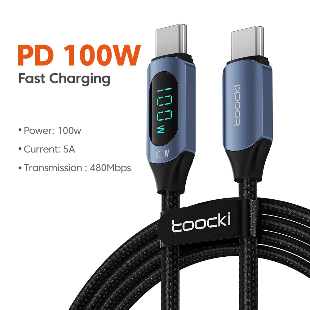 100W USB-C to USB-C PD Fast Charging and Data Transfer Cable for MacBook and iPad