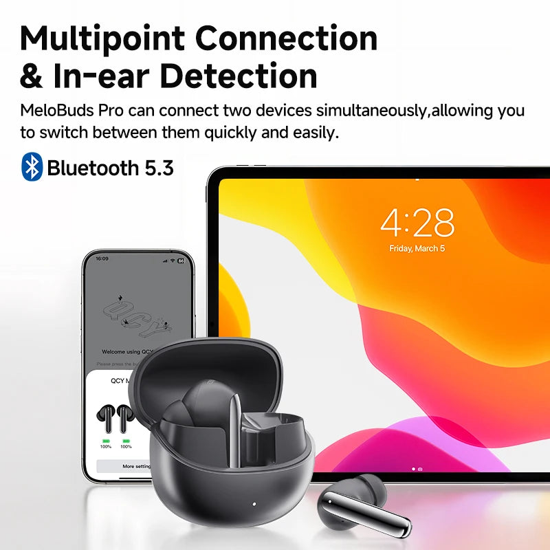 Melobuds Pro Wireless Earphones with Hybrid Active Noise Cancellation, Bluetooth 5.3, Hi-Res LDAC, 6 Microphones, and 34 Hours of Battery Life