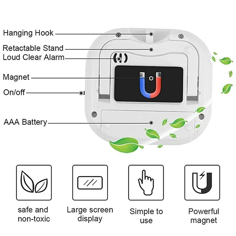 LCD Digital Kitchen Timer with Magnetic Backing - Large Countdown and Count-Up Functionality with Clear Loud Alarm - Stonego Home Kitchen Accessory