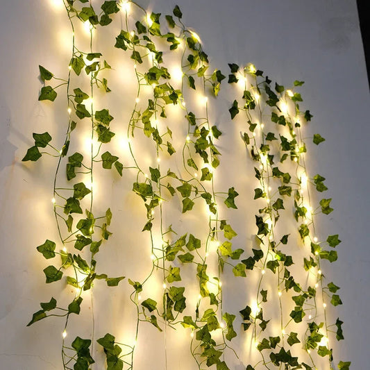 Artificial Flower and Green Leaf String Lights - Battery-Powered Fairy Lights for Home Decor and Wedding Garland