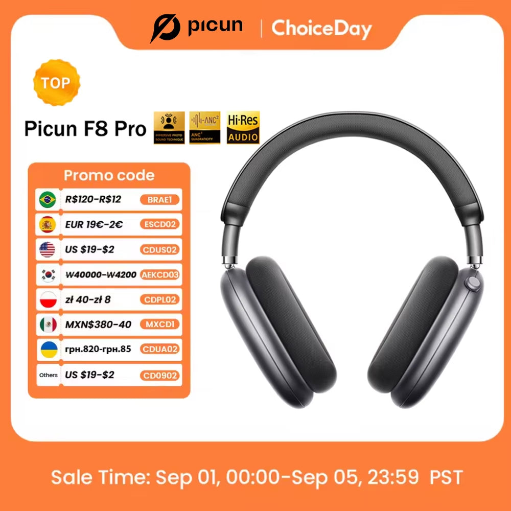 F8 Pro Active Noise Cancelling Wireless Headphones with Head Tracking 3D Spatial Audio, -52dB ANC, Hi-Fi Bluetooth, ENC HD Microphone, and Low Latency App