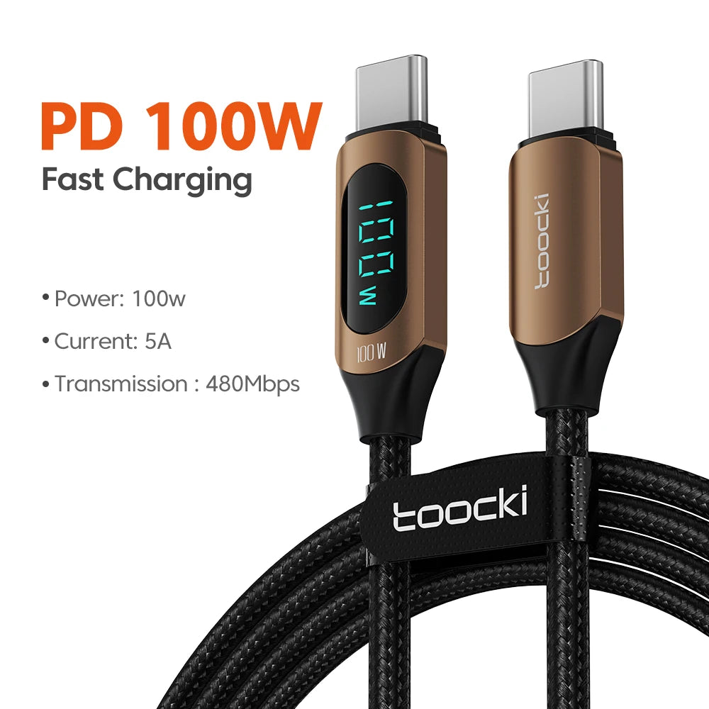 100W USB-C to USB-C PD Fast Charging and Data Transfer Cable for MacBook and iPad