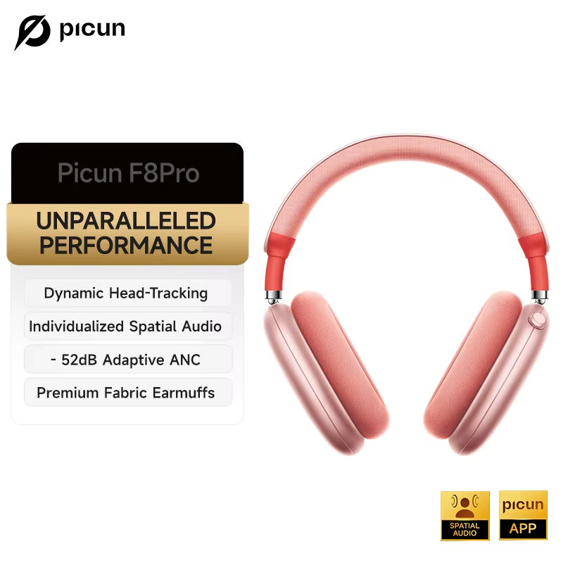 F8 Pro Active Noise Cancelling Wireless Headphones with Head Tracking 3D Spatial Audio, -52dB ANC, Hi-Fi Bluetooth, ENC HD Microphone, and Low Latency App