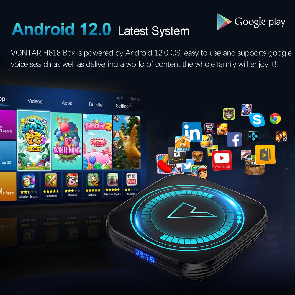 H618 Smart TV Box - Android 12, Allwinner Quad-Core Cortex A53, Supports 8K Video, WiFi, Google Voice, Media Player, Set-Top Box