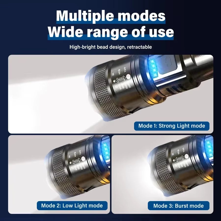 High-Power 2000LM Tactical LED Flashlight with Display Light and USB Charging for Camping, Fishing, and Emergency Use