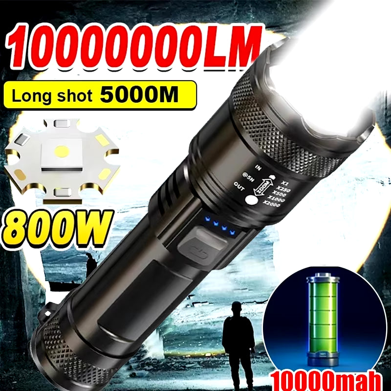 High-Power 2000LM Tactical LED Flashlight with Display Light and USB Charging for Camping, Fishing, and Emergency Use