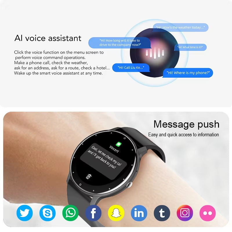 Smart Watch for Men and Women with Full Touch Screen, Bluetooth 5.2, Waterproof IP67, Sports Fitness Tracker - Model ZL02