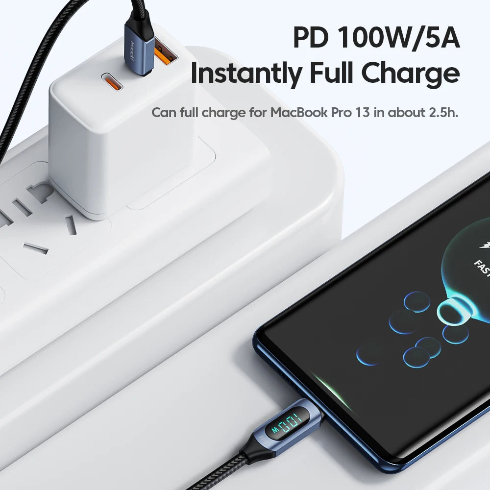 100W USB-C to USB-C PD Fast Charging and Data Transfer Cable for MacBook and iPad