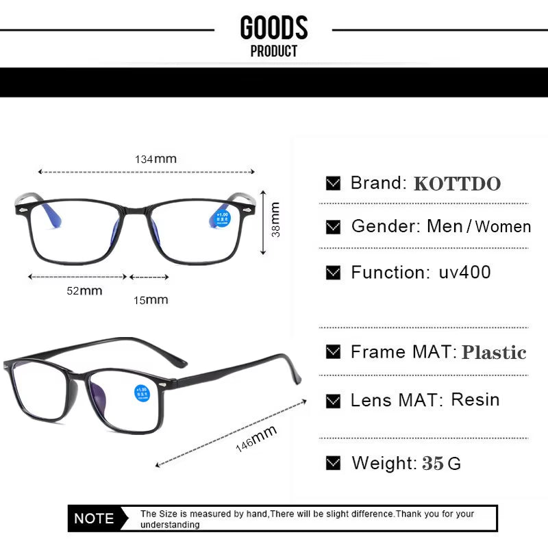 Classic Anti-Blue Light Reading Glasses for Men and Women - Vintage Style for Hyperopia, Available in Multiple Magnifications (1.0 to 4.0)