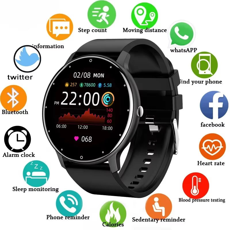 Smart Watch for Men and Women with Full Touch Screen, Bluetooth 5.2, Waterproof IP67, Sports Fitness Tracker - Model ZL02