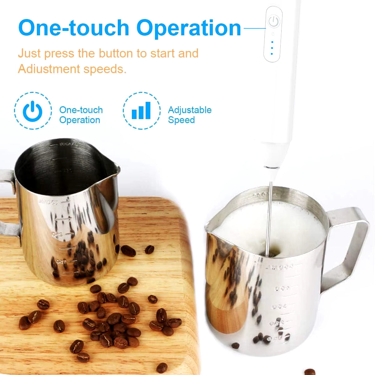 USB Rechargeable Mini Milk Frother with 3 Speed Settings - Electric Foam Maker and Whisk for Coffee and Eggs