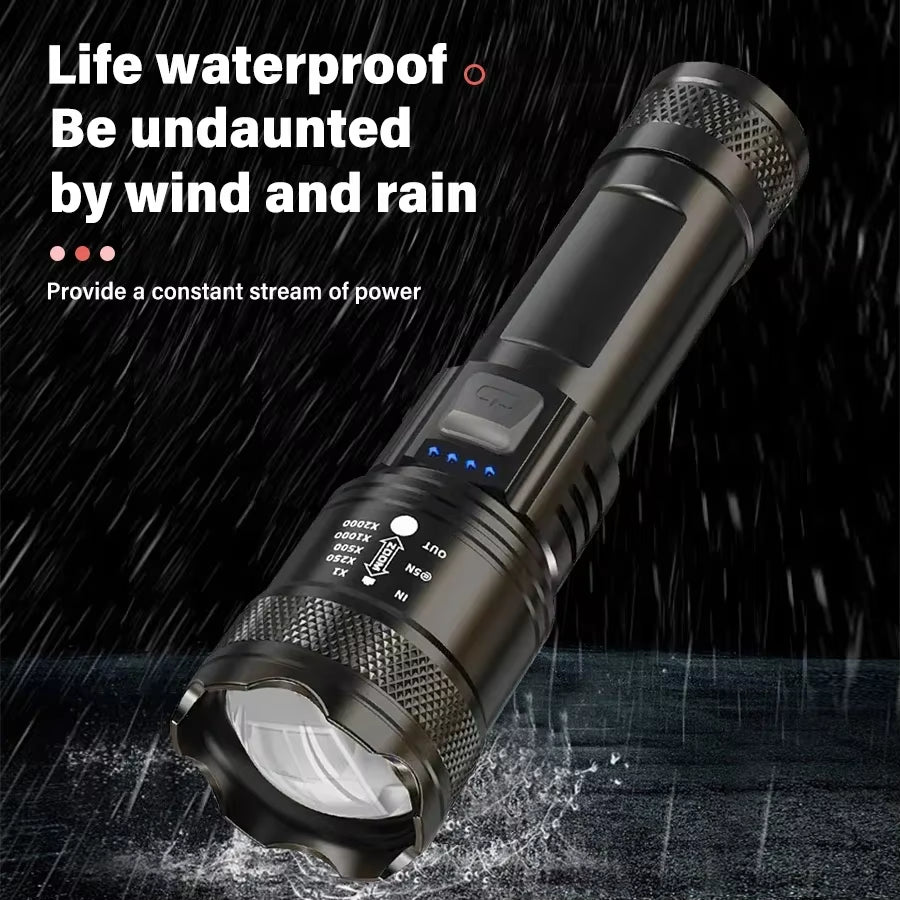 High-Power 2000LM Tactical LED Flashlight with Display Light and USB Charging for Camping, Fishing, and Emergency Use