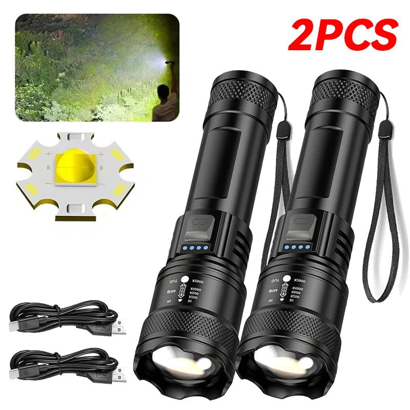 High-Power 2000LM Tactical LED Flashlight with Display Light and USB Charging for Camping, Fishing, and Emergency Use