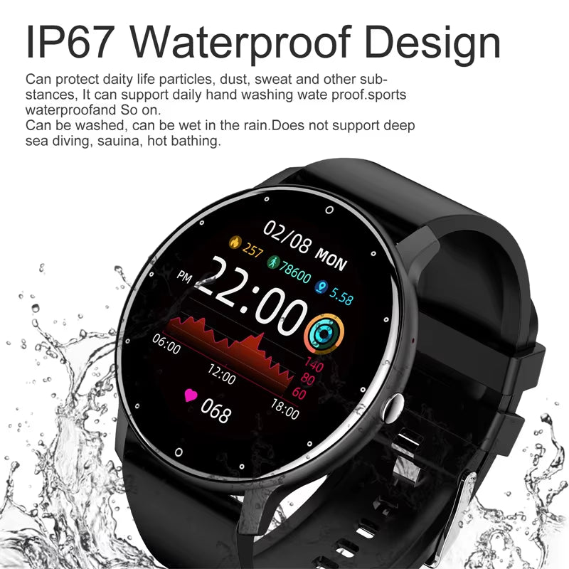 Smart Watch for Men and Women with Full Touch Screen, Bluetooth 5.2, Waterproof IP67, Sports Fitness Tracker - Model ZL02