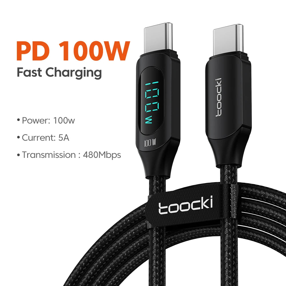 100W USB-C to USB-C PD Fast Charging and Data Transfer Cable for MacBook and iPad