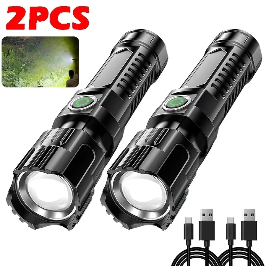 High-Power 2000LM Tactical LED Flashlight with Display Light and USB Charging for Camping, Fishing, and Emergency Use
