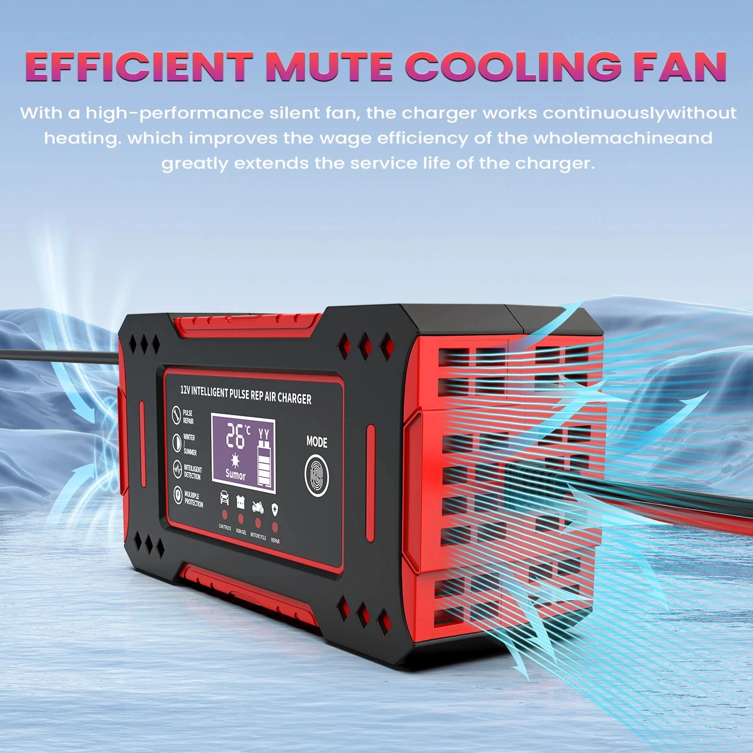 12V Intelligent Car and Motorcycle Battery Charger with LCD Display for Lead-Acid Battery Maintenance and Repair