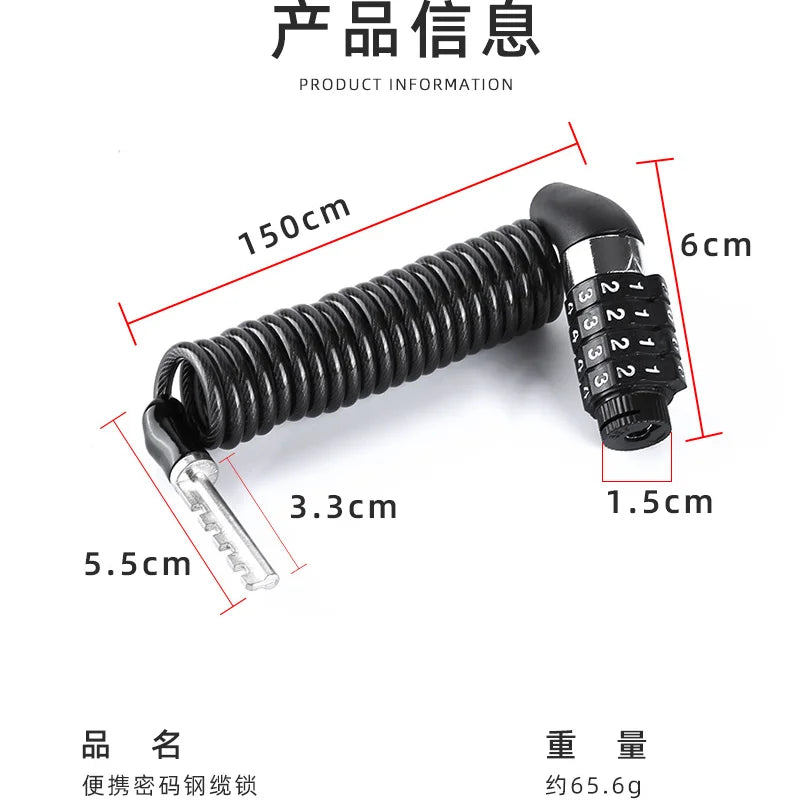 Steel Wire Chain Lock for Bicycles and Motorcycles - Anti-Theft Code Lock for Luggage and Helmets