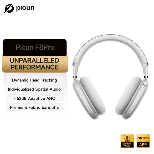 F8 Pro Active Noise Cancelling Wireless Headphones with Head Tracking 3D Spatial Audio, -52dB ANC, Hi-Fi Bluetooth, ENC HD Microphone, and Low Latency App