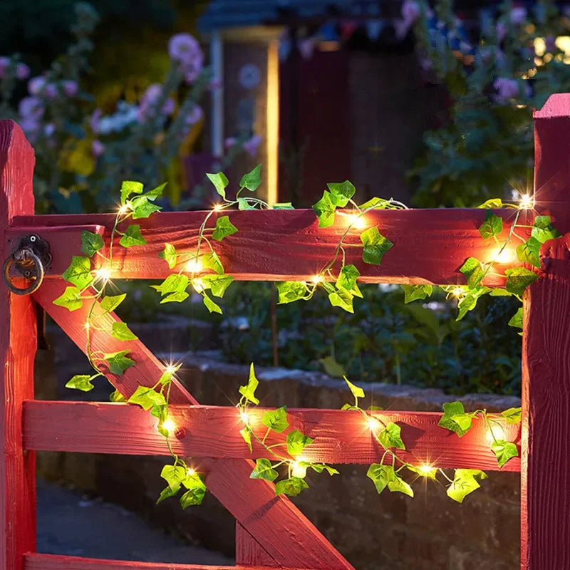 Artificial Flower and Green Leaf String Lights - Battery-Powered Fairy Lights for Home Decor and Wedding Garland