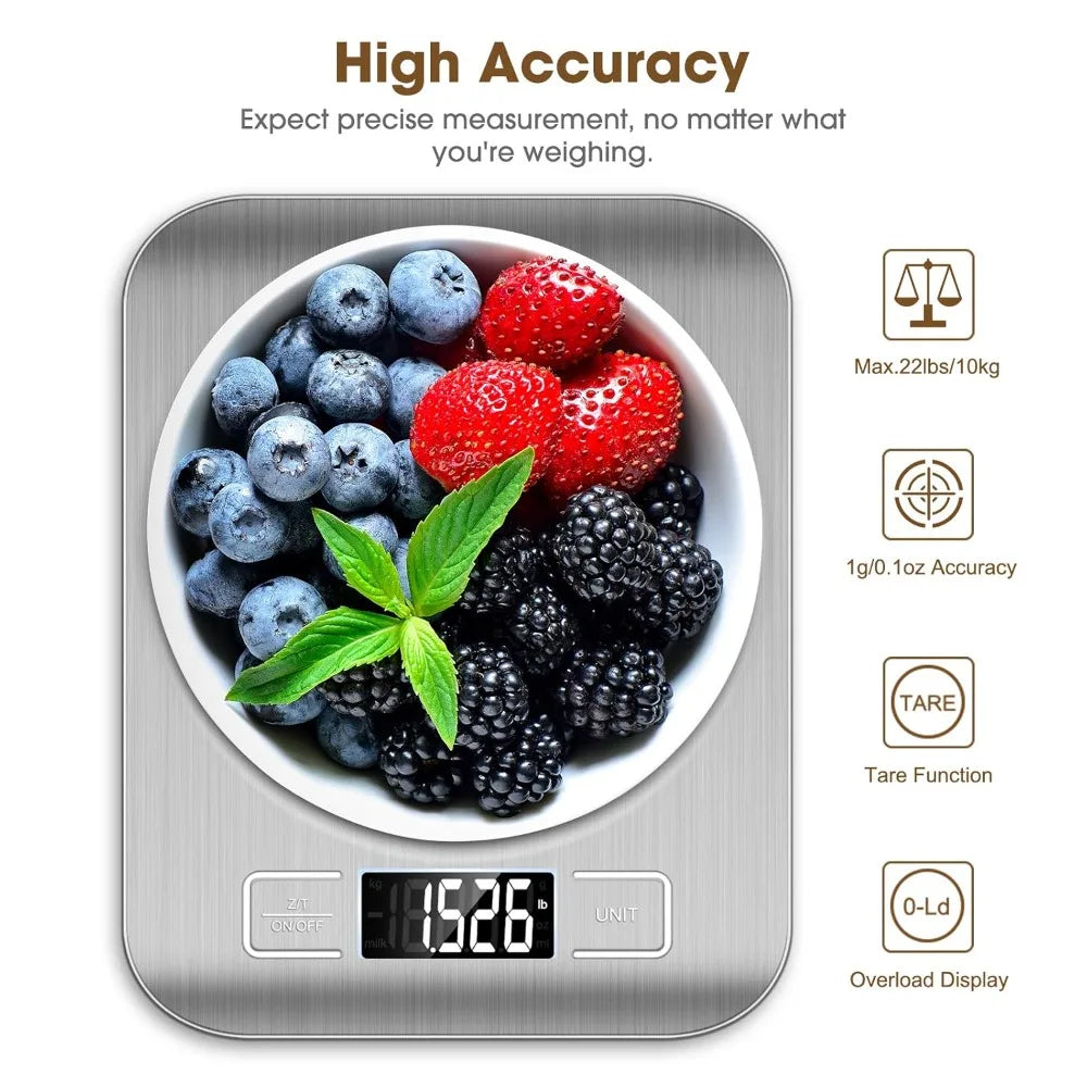 10Kg Digital Kitchen Scale with Tare Function and Stainless Steel LCD Display for Precision Coffee Brewing
