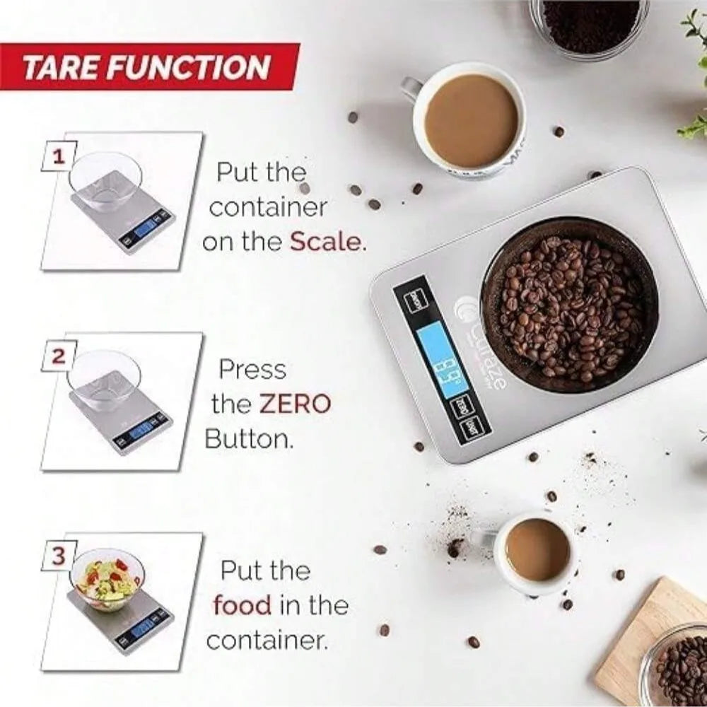 10Kg Digital Kitchen Scale with Tare Function and Stainless Steel LCD Display for Precision Coffee Brewing