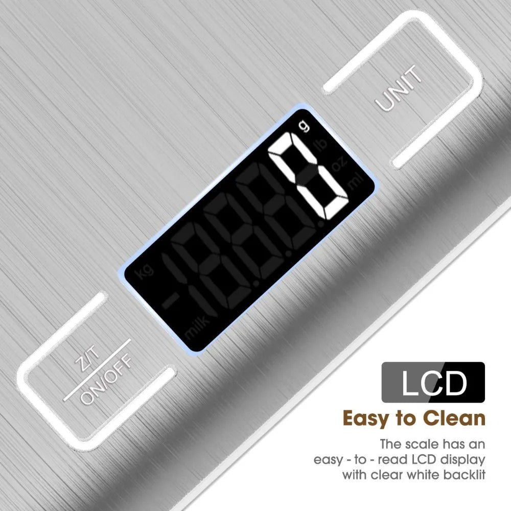 10Kg Digital Kitchen Scale with Tare Function and Stainless Steel LCD Display for Precision Coffee Brewing