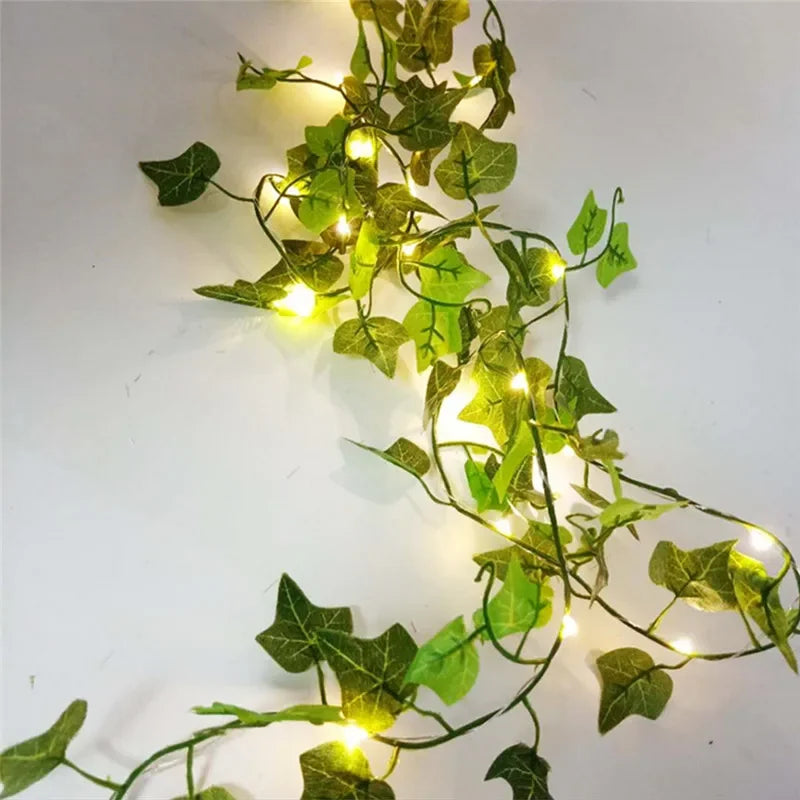 Artificial Flower and Green Leaf String Lights - Battery-Powered Fairy Lights for Home Decor and Wedding Garland