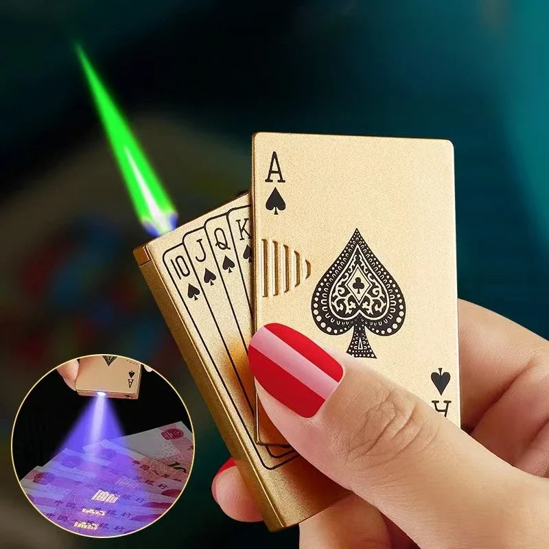 Creative Playing Cards Ace of Spades Butane Windproof Metal Lighter - Elegant Smoking Accessory for Men