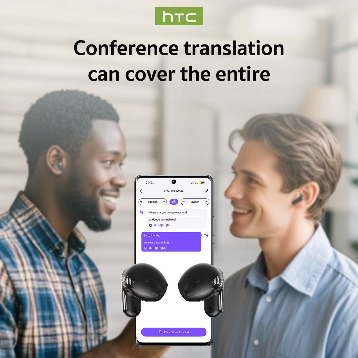 NE20 Bluetooth 6.0 Wireless Translation Earphones with IPX4 Waterproof Rating and Extended Battery Life