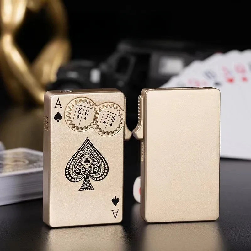 Creative Playing Cards Ace of Spades Butane Windproof Metal Lighter - Elegant Smoking Accessory for Men