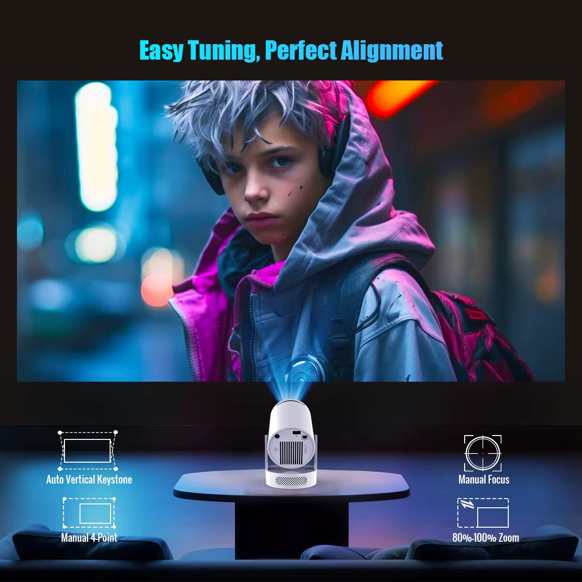 4K WiFi 6 Projector with Android 11, 260 ANSI Lumens, Dual WiFi, Allwinner H713, Bluetooth 5.0, 1280x720P, Portable Home Cinema - HY300 Pro+